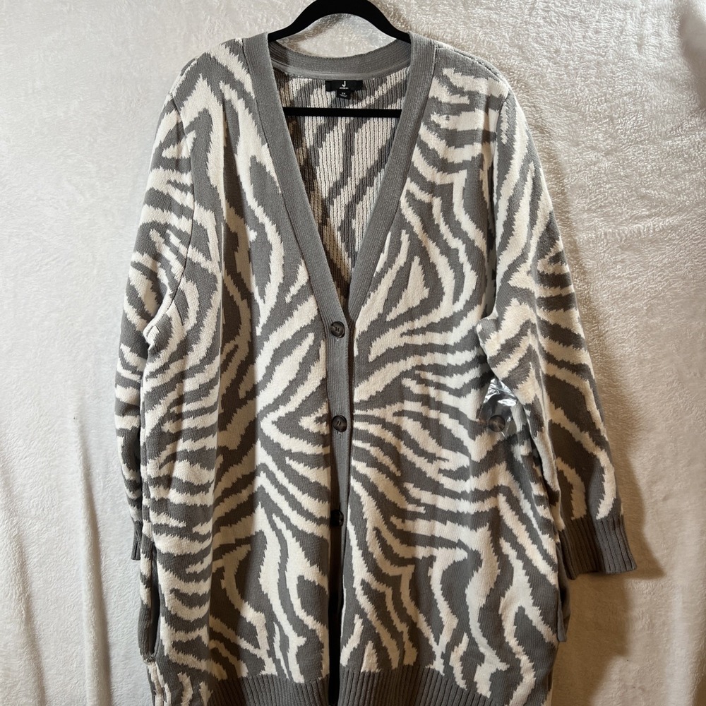 NWOT Jason Wu Jacquard Grey White Button Down Cardigan Sweater Size 2XL